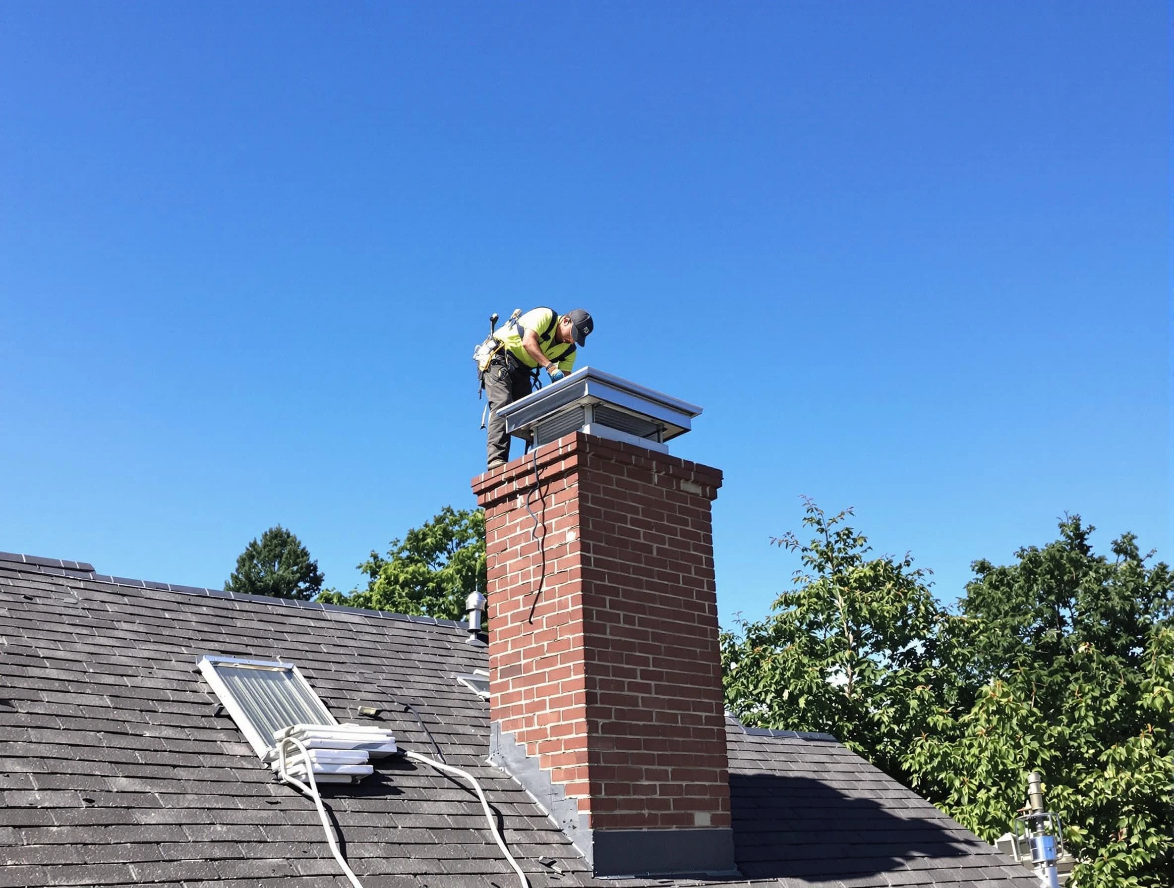 Santaquin Chimney Sweep technician measuring a chimney cap in Santaquin, UT