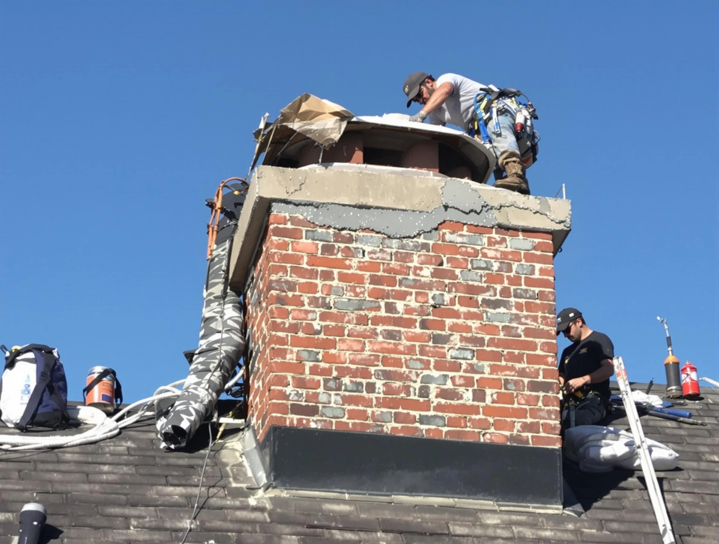 Santaquin Chimney Sweep installing a custom chimney crown in Santaquin, UT
