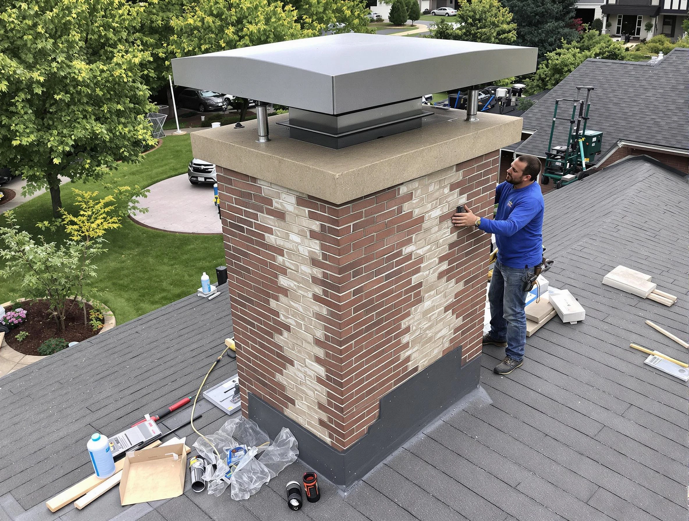 Santaquin Chimney Sweep team working on a custom chimney remodel in Santaquin, UT